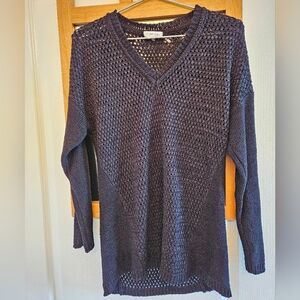 Calvin Klein Women's V-Neck Open Stitch Long Sleeve Black Sweater Size M